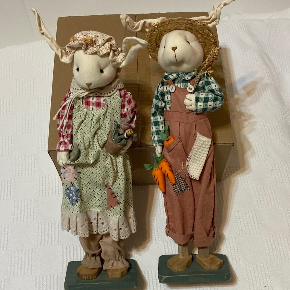 HANDMADE FARMHOUSE BUNNY PAIR-RUSTIC SPRING DECOR